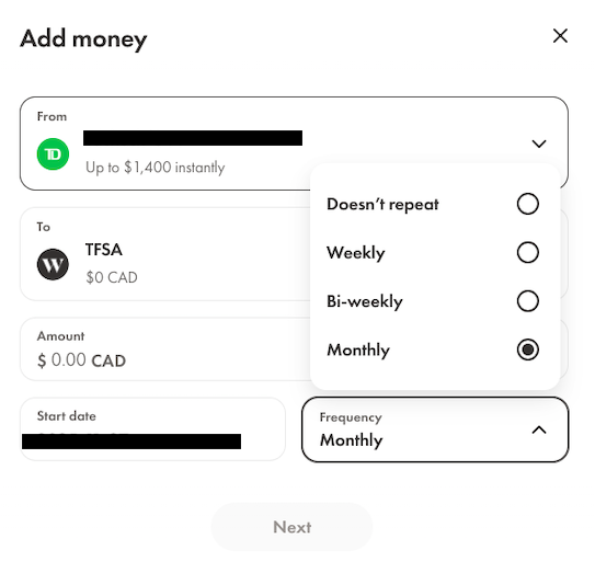 recurring deposits with wealthsimple