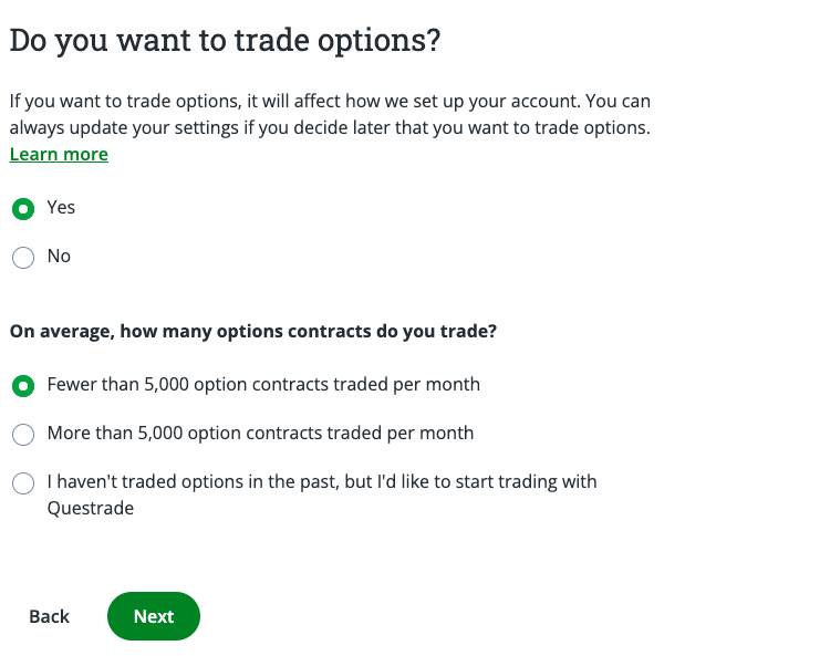 yes to trading options with questrade tfsa new account 